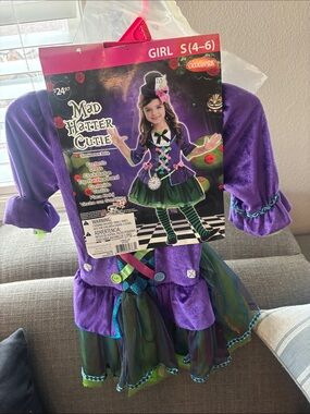 Mad Hatter Cutie Girls Purple Green Costume Size Small 4-6